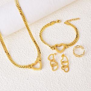 Parure de bijoux romantique de luxe en acier inoxydable, style coréen, plaqué or 14k 18k, 4 pièces, en forme de cœur, pour femme - Product Image 2