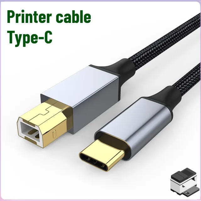 USB C to USB B 2.0 Nylon Braid Adapter Cable for Printer Fax Machine & Scanner PVC Jacket Type C to USB B Cable for Phone Laptop