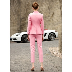 Traje de negocios profesional de gama alta para mujer, nuevo diseño, chaqueta <span class=keywords><strong>rosa</strong></span> con decoración de botones, conjunto MOQ bajo, Veste Pour Femme - Product Image 4