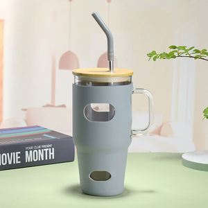 32oz Glass Travel <b>Mug</b> With Handle and Silicone Sleeve for Outdoor Adventure Drive - Product Image 3