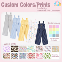 Jumpsuit Musim Panas Trendi untuk Balita, Model Terusan dengan Tali Selempang, Kaki Lebar, Kancing Depan, Motif Garis dan Bunga, Romper Anak, Pakaian Kasual