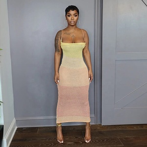 <span class=keywords><strong>Abito</strong></span> Midi Estivo con Spalline Sottili a Contrasto, Vestito Sexy Lavorato a <span class=keywords><strong>Maglia</strong></span> con <span class=keywords><strong>Schiena</strong></span> <span class=keywords><strong>Scoperta</strong></span> per Donna, Abbigliamento da Resort - Product Image 3