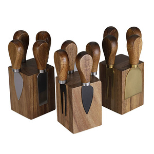 Acacia Wood <b>Cheese</b> <b>Knife</b> <b>Set</b> 5 Pieces Stainless Steel Magnetic Holder Durable For <b>Cheese</b> Serving - Product Image 4