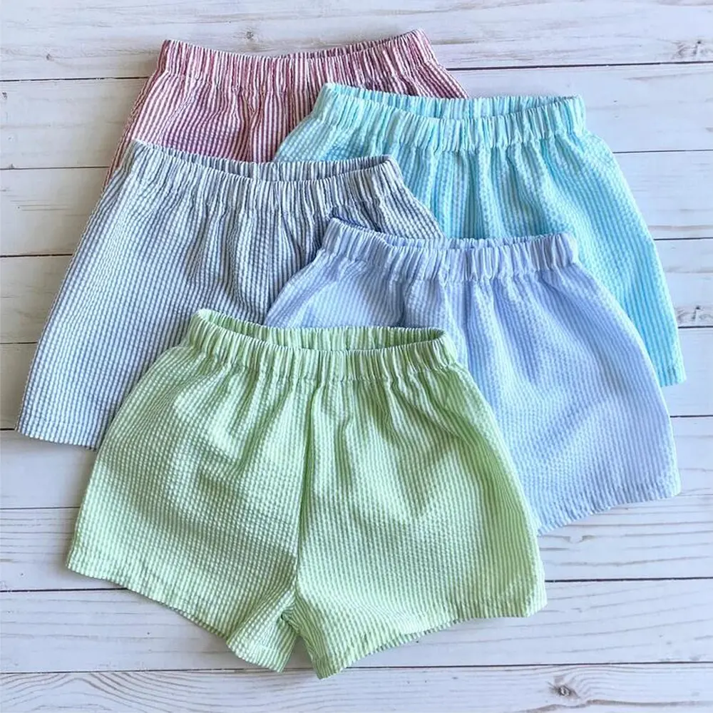 Summer wholesale striped gingham seersucker cotton kids baby boy shorts