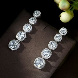 HIBRIDE cristal brillante corte redondo CZ piedra claro largo Stud pendientes mujeres novia fiesta Show Boucle D'oreille joyería E-467 - Product Image 3