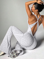 Combinaison de Yoga Sans Couture Léopard pour Femme, Dos Croisé, Effet Push-Up et Jambes Évasées, Tenue de Fitness Sportive