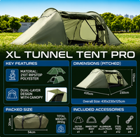 Tente de camping de glamping double étage pour l'extérieur avec tissu Oxford, résistante au vent et à la pluie, quatre saisons, 2-3 personnes, portable, une chambre