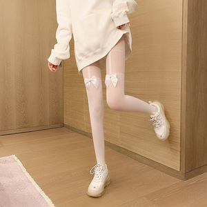 Bow Tie Stockings Sheer Thin Cotton Women's Over The Knee Suspender Style Pantyhose For Spring Autumn - Product Image 3
