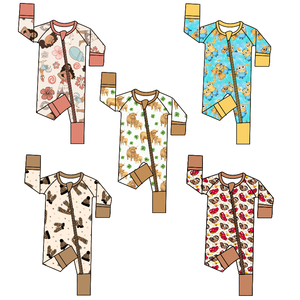 Großhandel Maßgefertigte Bambus-Babykleidung Neugeborenen-Reißverschluss-Strampler Säuglings-Jumpsuit Zweiwege-Reißverschluss Gestrickter Stoff Unisex-Pyjamas - Product Image 1