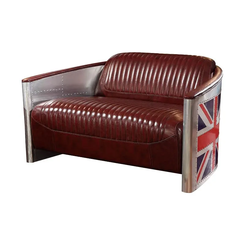 Europäische Art besten Luxus klassischen modernen Design Sof amöbel Retro tun alte braune Leder Aluminium Trim Sofa Set