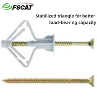 FSCAT PE Wedge Vis d'ancrage pour construction de cloisons sèches Bouchon d'expansion papillon en plastique pour mur de plaques de plâtre FSCAT Standard