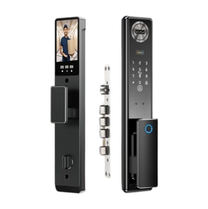 Serrure de porte intelligente Wi-Fi étanche avec reconnaissance faciale, carte numérique, clé, empreinte digitale biométrique, appel vidéo et empreinte palmaire pour porte en bois - Product Image 1