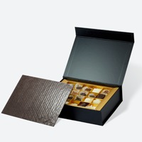Boîte cadeau magnétique noire personnalisée avec plateau séparateur doré, emballage pour chocolats et bonbons, multi-compartiments, logo, vente en gros
