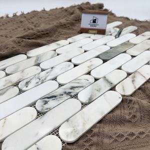 Carreaux de sol muraux ovales pour villa et piscine, en pierre de galets, mosaïque carrée, style parquet, design espagnol - Product Image 5