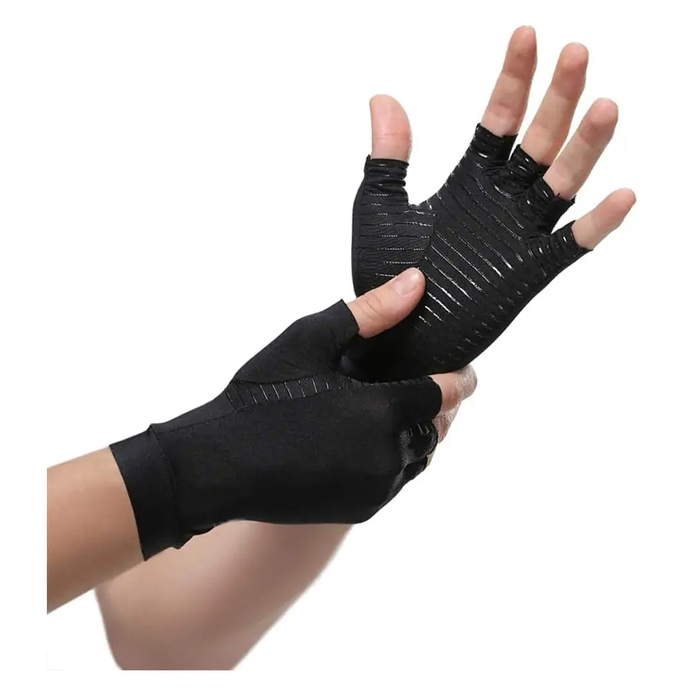 Guantes de fibra de cobre para artritis, guantes de compresión terapéuticos calentados, negros