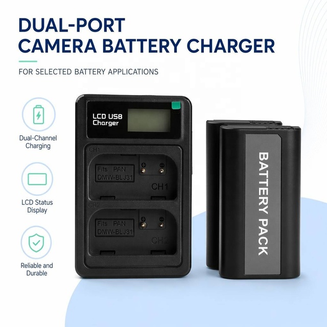 Dual Slot Camera Battery Charger for DMW-BLJ31, Compatible with Lumix S1 S1R S1H, USB Dual Channel Fast Charger for Wholesale