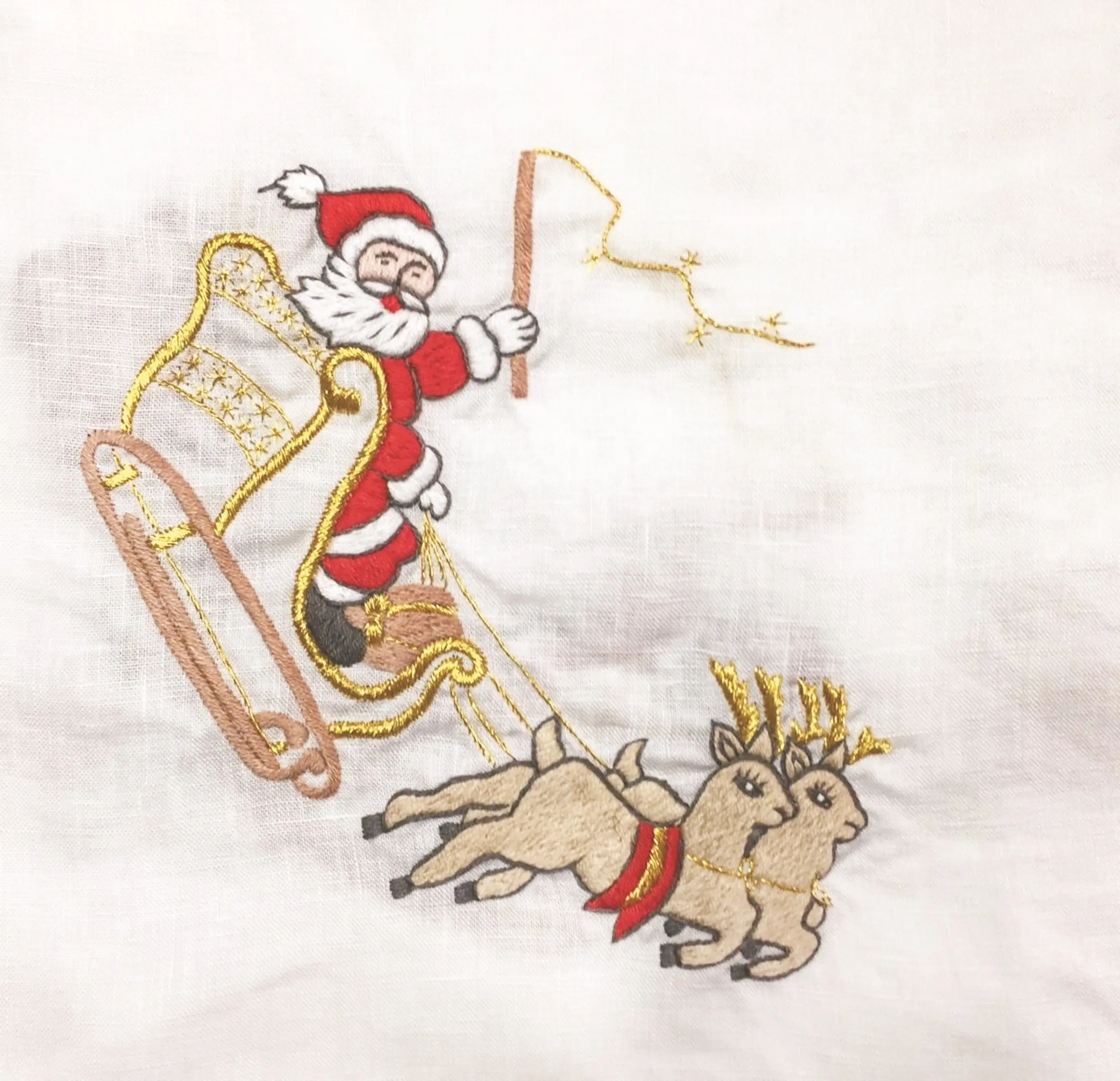 Santa Clause mantel de Navidad para Año Nuevo, tela de lino 100%, tamaño 160x260 cm, bordado a mano