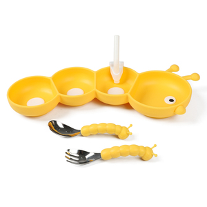 Bol bébé en silicone en forme de chenille, 100 % qualité alimentaire, design compartimenté pour les mangeurs difficiles, vaisselle qui ne glisse pas - Product Image 2