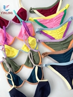 Ensemble bikini triangle dos nu pour femme, haut à nouer et bas string à nouer sur les côtés, deux pièces, séchage rapide, respirant, maillot de bain d'été pour la plage