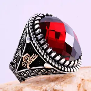 Manufacturer jewelry wholesale men's ring fashion jewelry retro pattern colorful zircon ring for men