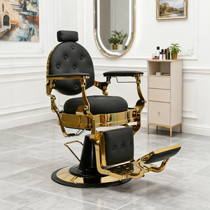 Silla de Peluquería Hidráulica XFMC Glamorous para Hombre, Silla de Barbero Reclinable de Alta Resistencia en Negro y Dorado - Product Image 1