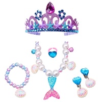 Collier de princesse pour filles, ensemble de bracelets et clips d'oreille, pendentif sirène, ensemble d'habillage de fête de princesse en plastique coloré