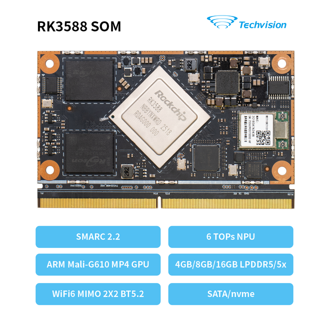 Techvision RK3588 SOM 2343R SMARC 2.1 Core Board 8-Core 2.4GHz 16GB RAM 6T NPU 8K AI Module Android Linux System-on-Module