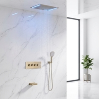Ensemble de douche mural encastré contemporain poli à LED, mitigeur de salle de bain en laiton céramique à poignée unique, luxe, pluie et massage