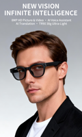 Lunettes Intelligentes MT3 AI avec Caméra 8MP, Traduction IA, Appel et Étanchéité IP65, Monture TR90