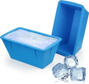 Molde de bloque de hielo Extra grande personalizado de Venta caliente moldes de hielo grandes de silicona de cuatro colores con tapas para baños de hielo