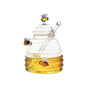 Custom Glass <b>Bee</b>-Shaped Honey Jar High-Borosilicate Transparent Honey Bottle Stirring Rod Storage Jar Jam Jar Lid Organizer - Product Image 5