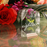 Plaques de numéros de table de mariage transparentes en forme d'arche avec base en bois DIY pour signalisation de place de banquet
