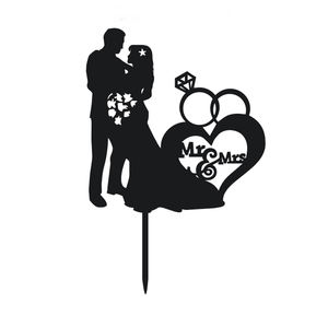 ท็อปเปอร์เค้กแต่งงานอะคริลิคส่วนตัวแบบโรแมนติก รูปเงาสีดำ อะคริลิค ป้ายชื่อคู่บ่าวสาว Mr & Mrs สำหรับตกแต่งเค้ก - Product Image 1
