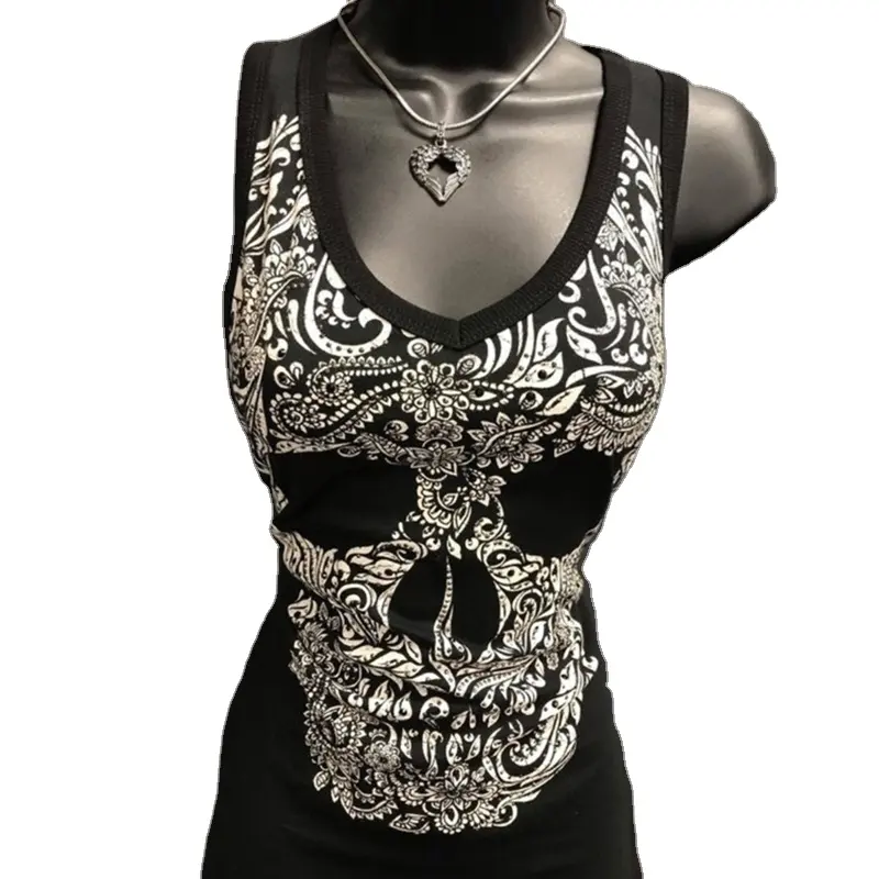 New Design Ladies Skull Head Print Sleeveless T Shirts Women's Plus Size Tank Tops