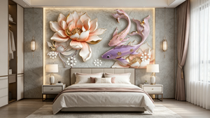 <span class=keywords><strong>Papier</strong></span> <span class=keywords><strong>peint</strong></span> mural 3D de luxe personnalisé avec photo, motif Lotus Poisson en relief stéréo, grande <span class=keywords><strong>peinture</strong></span> murale moderne pour salon, autocollant mural à décoller et à coller - Product Image 5