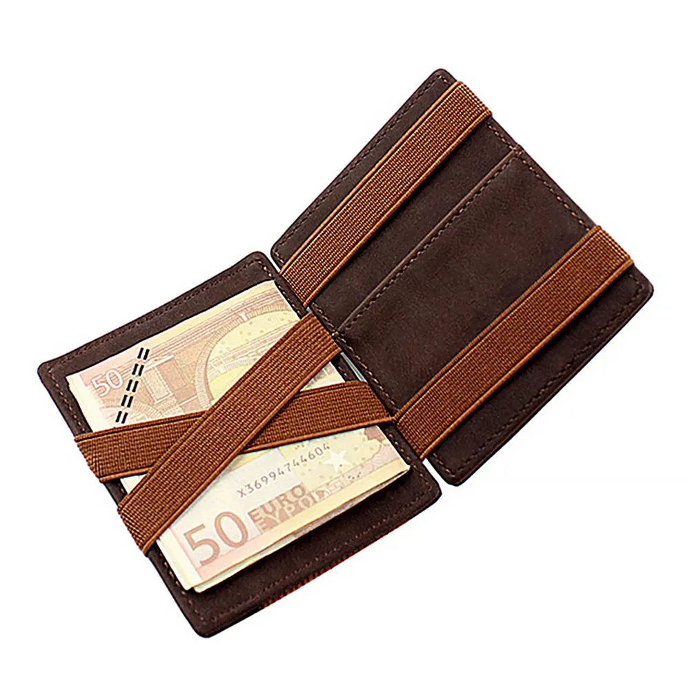 Özel sihirli cüzdan erkek Retro çılgın at hakiki deri Minimalist ince kart tutucu bozuk para cüzdanı cüzdan
