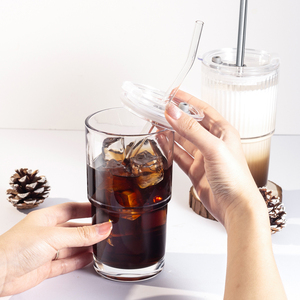 Gobelet en <span class=keywords><strong>verre</strong></span> transparent personnalisable en gros avec paille et couvercle, empilable, de qualité alimentaire, design moderne - Product Image 5