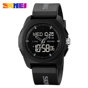 Skmei Men's Digital Watch With Dual Display Waterproof Sports Watch For Outdoor Activities Tpu Strap Black - Product Image 1