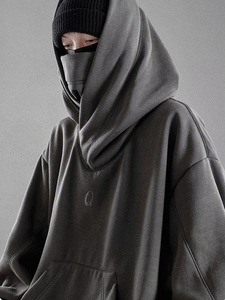 Custom Double Neckline Heavyweight Cotton Pullover <strong>Hoodie</strong> Japanese High Street <strong>Techwear</strong> Oversized Hip Hop Harajuku Punk Hoodies - Product Image 4