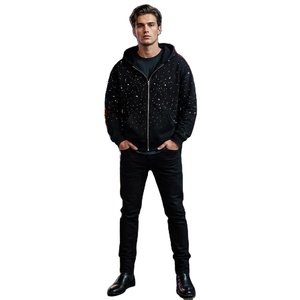 2026 LY New Factory Custom Oversized Rhinestone Men's Zip up <strong>Hoodie</strong> 2025 New Fashion Heavyweight Cropped Hoodies Wholesale Bulk - Product Image 1