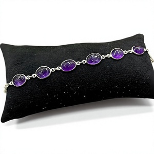 925 Sterling Silver Purple Amethyst Cabochon <b>Bracelet</b> Handmade Natural Gemstone Chain Link <b>Bracelet</b> for Women Wholesale - Product Image 2