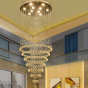 Candelabro largo moderno Duplex Villa Vestíbulo Escalera Gran bola de cristal de lujo Luz colgante - Product Image 2