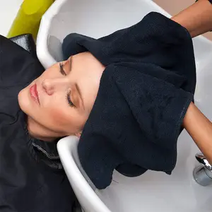 Custom Logo Beauty Hair Black Salon Towels 100% Cotton for Barbershop Spa