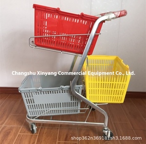 防水プラットフォームスチールPU,2022新品<span class=keywords><strong>30KG</strong></span>ブルーメタルショッピングトロリースーパーマーケットコンビニエンスストアショッピングカート630*440*900 - Product Image 2