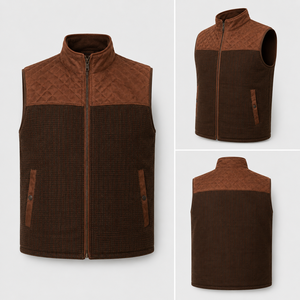 Gilet Western en velours côtelé marron pour homme, fermeture éclair, couleur unie, vêtement d'extérieur décontracté, design coupe-vent pour l'automne - Product Image 2