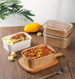 Contenants alimentaires rectangulaires en papier kraft à bord renforcé Greenpacking avec couvercles, recyclables, jetables, micro-ondables pour aliments chauds/froids - Product Image 1