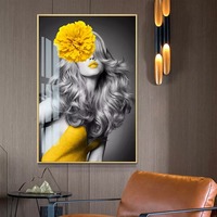 Art mural en porcelaine de cristal, beauté sexy moderne, cadre en aluminium doré, fleurs jaunes, décoration intérieure, peinture, décoration de salon