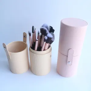 Waterproof PU Leather Canister Cosmetic Case Makeup Brush Organizer Foundation Blush Eyeshadow