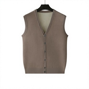 Men's Knitted Sleeveless V-Neck Vest Solid Color Button Front Autumn Wear Sweater Top - Product Image 5