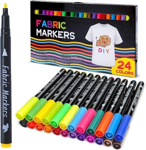 Permanent Waterproof Non-toxic Fabric Markers 24 Colors Bright Colors Smooth Writing for DIY Projects on Fabric Textiles - Product Image 1